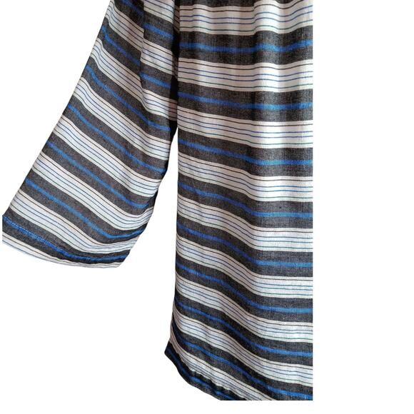 J. JILL Linen Blend Smocked Blouse Shirt Top Small Peasant Stripes Casual Travel - Picture 4 of 8